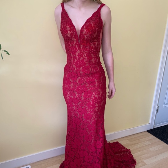 Chester & Felicity Red Sparkly Mermaid Prom Dress - Picture 5 of 8